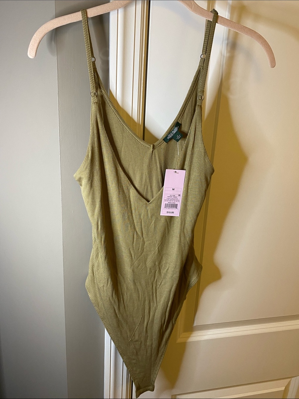 wild fable Olive Ribbed V-Neck Bodysuit